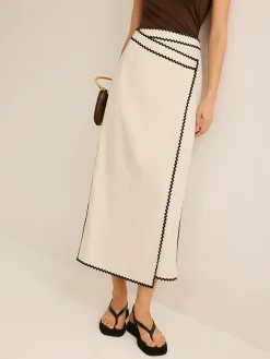 COMMENSE Skirts|Bottoms^Cotton & Linen Wave Trim Midi Skirt Off-White