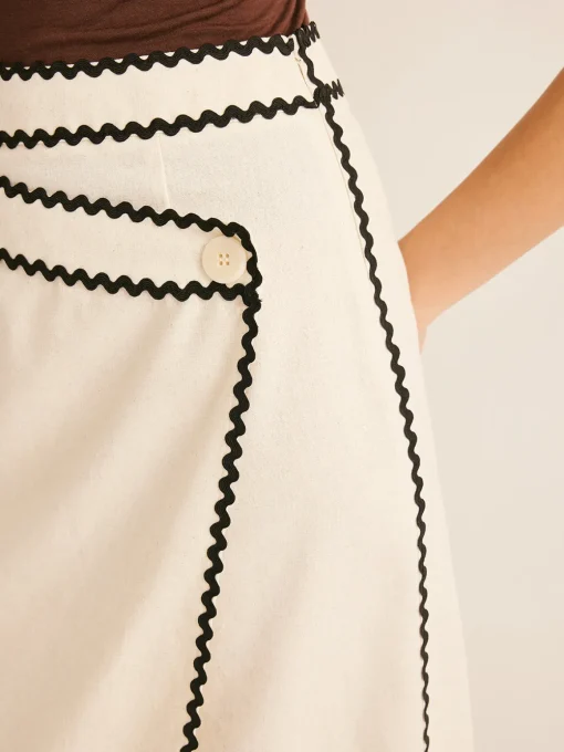 COMMENSE Skirts|Bottoms^Cotton & Linen Wave Trim Midi Skirt Off-White