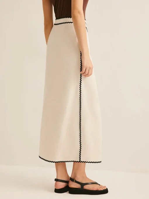 COMMENSE Skirts|Bottoms^Cotton & Linen Wave Trim Midi Skirt Off-White