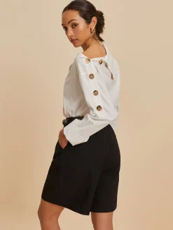 COMMENSE Blouses & Shirts|Tops^Cotton Asymmetrical Metal Button Shirt White
