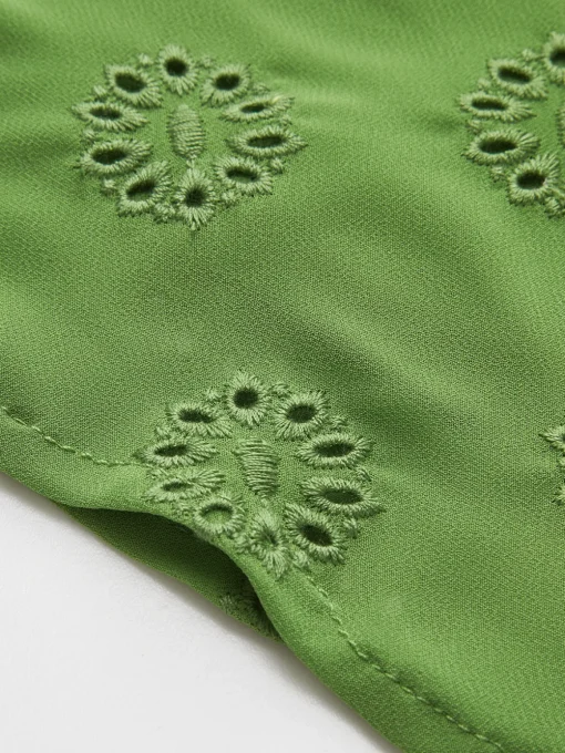 COMMENSE Work Dresses|Vacation Dresses^Cotton Blends Drawstring V-Neck Dress Green