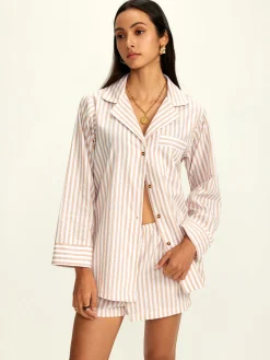 COMMENSE Shorts Sets|Shorts^Cotton Blends Lapel Pinstripe Shorts Set Khaki