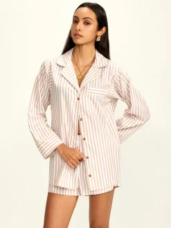 COMMENSE Shorts Sets|Shorts^Cotton Blends Lapel Pinstripe Shorts Set Khaki