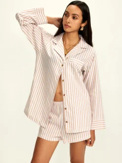 COMMENSE Shorts Sets|Shorts^Cotton Blends Lapel Pinstripe Shorts Set Khaki