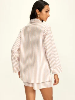 COMMENSE Shorts Sets|Shorts^Cotton Blends Lapel Pinstripe Shorts Set Khaki