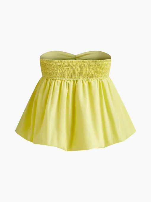 COMMENSE Tops^Cotton Blends Shirred Bubble Blouse Yellow
