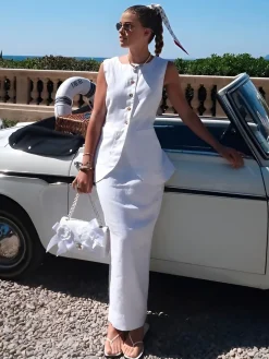 COMMENSE Skirt Sets|Long Sleeve Sets^Cotton Blends Skirt Set White