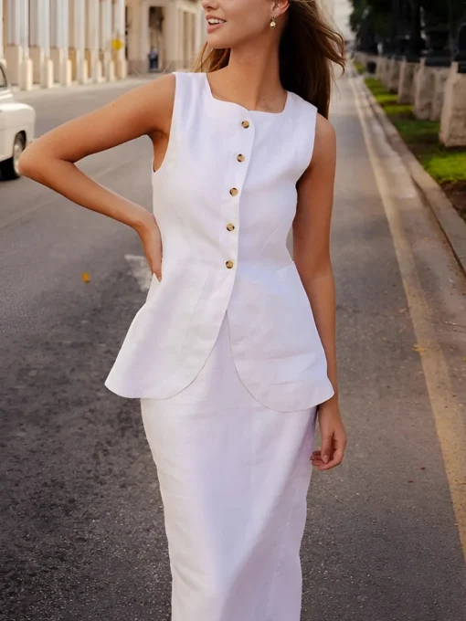 COMMENSE Skirt Sets|Long Sleeve Sets^Cotton Blends Skirt Set White