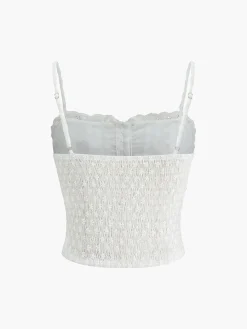 COMMENSE Tank Tops & Camis|Tops^Cotton Button-Front Lace Trim Cami Top White