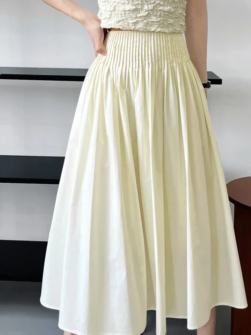 COMMENSE Skirts|Bottoms^Cotton Creamy Pleated Maxi Skirt White