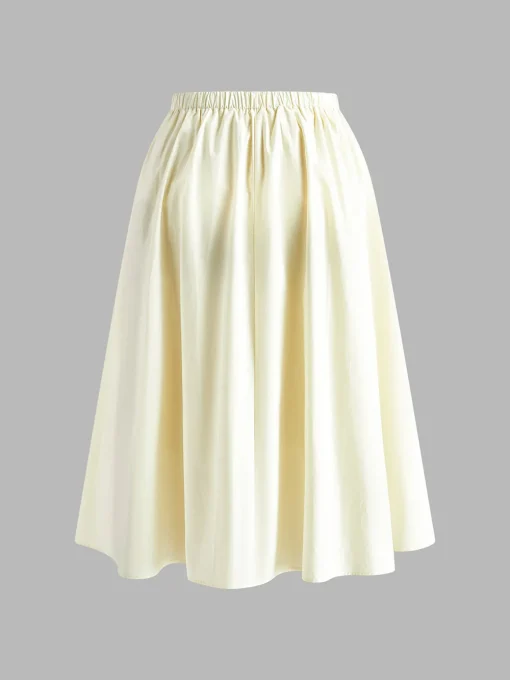 COMMENSE Skirts|Bottoms^Cotton Creamy Pleated Maxi Skirt White