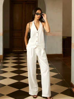 COMMENSE Tank Tops & Camis|Tops^Cotton Halter Backless Button Tank Top White