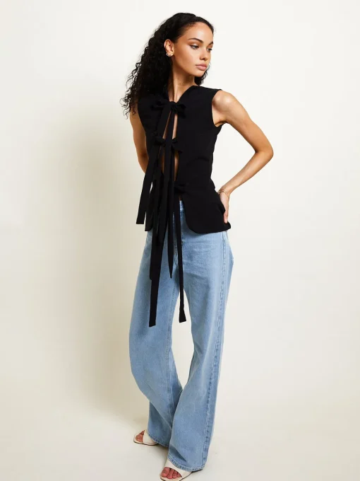 COMMENSE Tank Tops & Camis|Tops^Cotton Knotted Multi-Wear Tank Top Black
