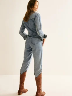COMMENSE Denim|Bottoms^Cotton Long Sleeve Denim Jumpsuit Without Belt Blue
