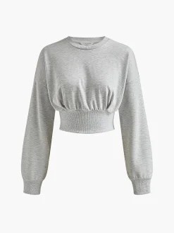 COMMENSE Sweatshirts & Hoodies|Corset Tops^Cotton Pleated Corset Sweatshirt Grey
