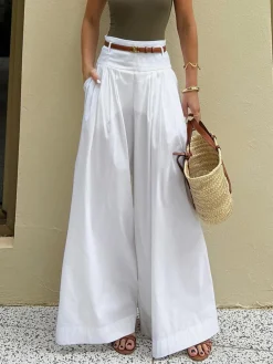 COMMENSE Wide Leg|Pants^Cotton Pleated Wide Leg Pants White