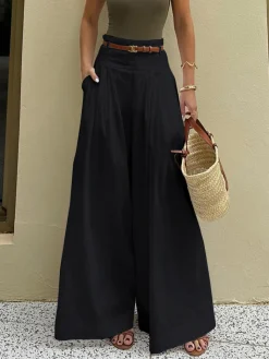 COMMENSE Wide Leg|Pants^Cotton Pleated Wide Leg Pants White