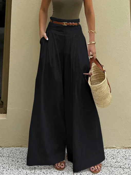 COMMENSE Wide Leg|Pants^Cotton Pleated Wide Leg Pants White