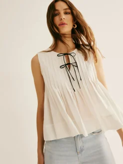 COMMENSE Blouses & Shirts|Tops^Cotton Ruffle Pleated Tie Front Blouse White