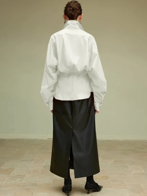 COMMENSE Blouses & Shirts|Tops^Cotton Side Pleated Polo Shirt White