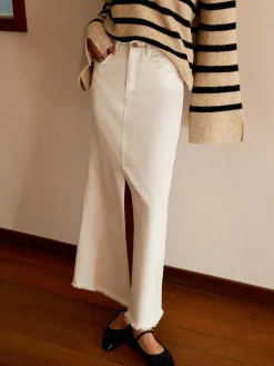 COMMENSE Skirts|Denim^Cotton Split Tassel Denim Skirt Off-White