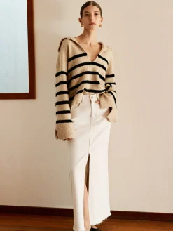 COMMENSE Skirts|Denim^Cotton Split Tassel Denim Skirt Off-White