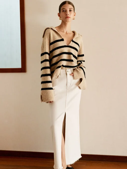 COMMENSE Skirts|Denim^Cotton Split Tassel Denim Skirt Off-White