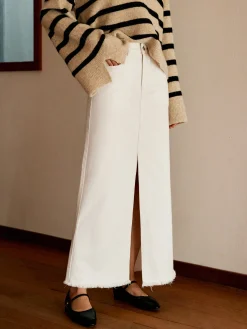 COMMENSE Skirts|Denim^Cotton Split Tassel Denim Skirt Off-White
