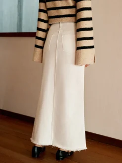 COMMENSE Skirts|Denim^Cotton Split Tassel Denim Skirt Off-White