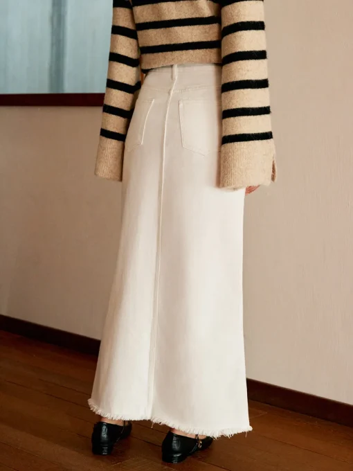 COMMENSE Skirts|Denim^Cotton Split Tassel Denim Skirt Off-White