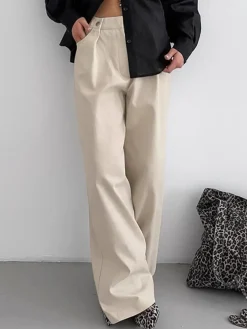 COMMENSE Pants|Bottoms^Cotton Versatile Wide-Leg Pants Khaki