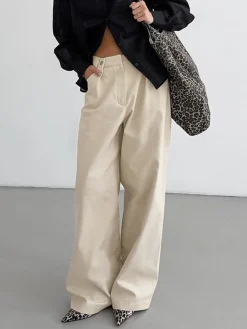 COMMENSE Pants|Bottoms^Cotton Versatile Wide-Leg Pants Khaki