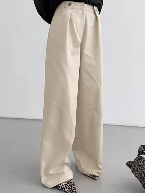 COMMENSE Pants|Bottoms^Cotton Versatile Wide-Leg Pants Khaki