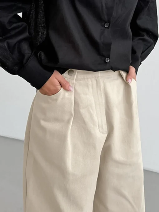 COMMENSE Pants|Bottoms^Cotton Versatile Wide-Leg Pants Khaki