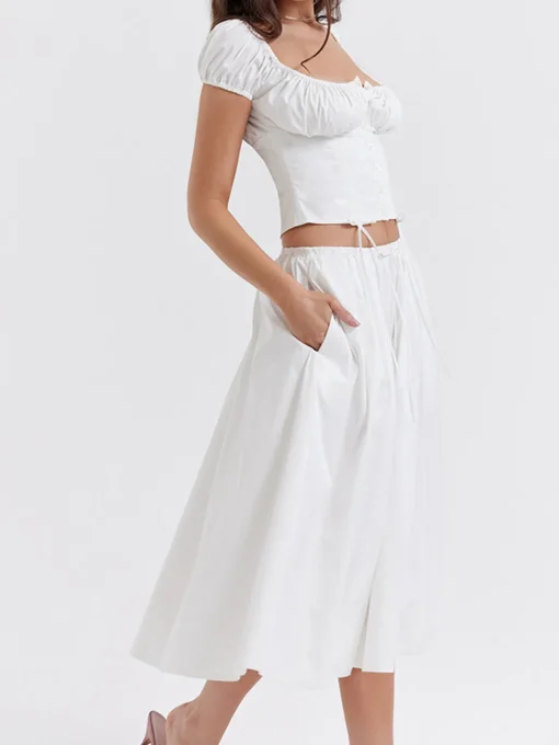 COMMENSE Skirts|Matching Sets^Cowgirl Aesthetics Zippered Maxi Skirt White