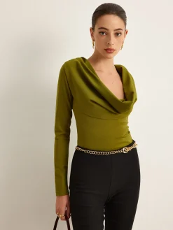 COMMENSE Bodysuits^Cowl Neck Bodysuit Green