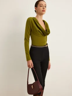 COMMENSE Bodysuits^Cowl Neck Bodysuit Green