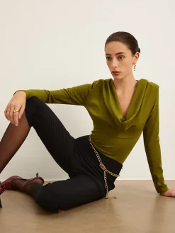 COMMENSE Bodysuits^Cowl Neck Bodysuit Green