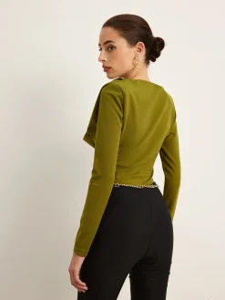 COMMENSE Bodysuits^Cowl Neck Bodysuit Green