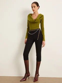 COMMENSE Bodysuits^Cowl Neck Bodysuit Green