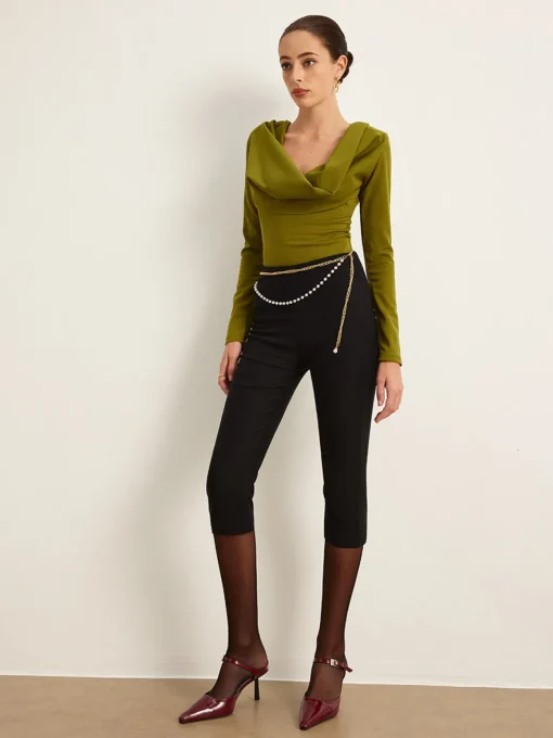 COMMENSE Bodysuits^Cowl Neck Bodysuit Green