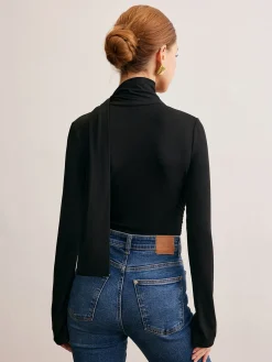 COMMENSE T-shirts|Tops^Cowl Neck Ribbon T-Shirt Black