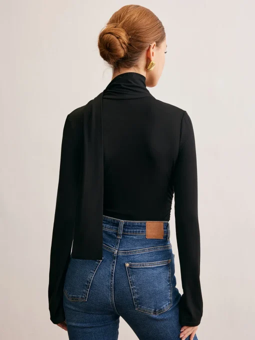 COMMENSE T-shirts|Tops^Cowl Neck Ribbon T-Shirt Black