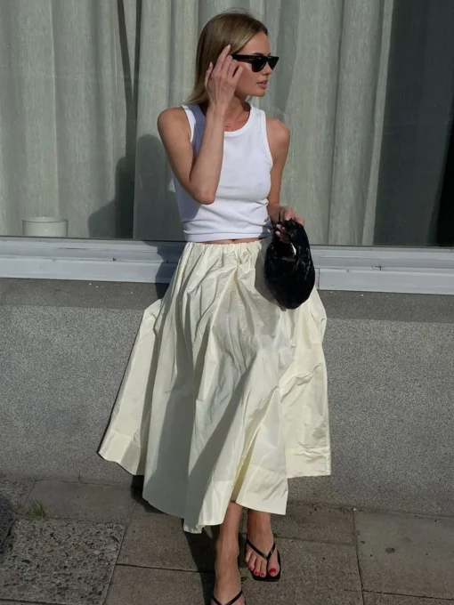 COMMENSE Skirts|Bottoms^Creamy Leisure Midi Skirt Apricot