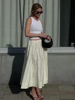 COMMENSE Skirts|Bottoms^Creamy Leisure Midi Skirt Apricot