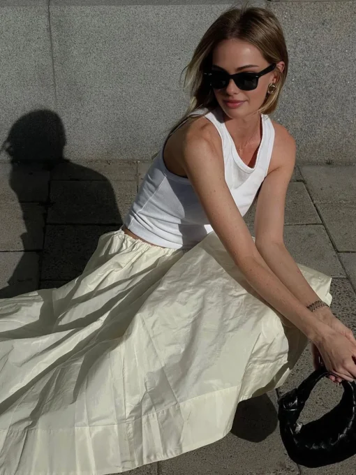 COMMENSE Skirts|Bottoms^Creamy Leisure Midi Skirt Apricot