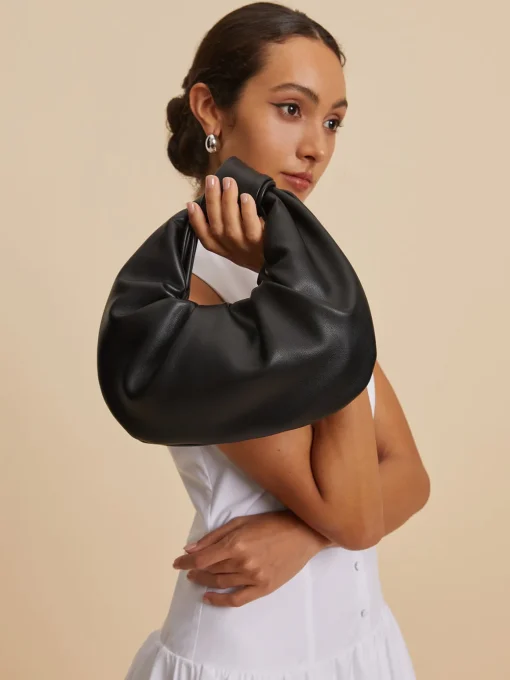 COMMENSE Bags|Accessories^Crescent Knotted Ruched Bag Black
