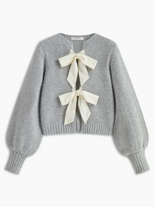 COMMENSE Sweater Tops|Sweaters & Cardigans^Crew Neck Bow Knit Top Grey