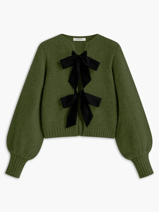 COMMENSE Sweater Tops|Sweaters & Cardigans^Crew Neck Bow Knit Top Grey