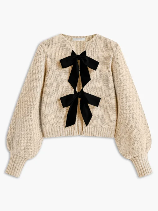 COMMENSE Sweater Tops|Sweaters & Cardigans^Crew Neck Bow Knit Top Grey